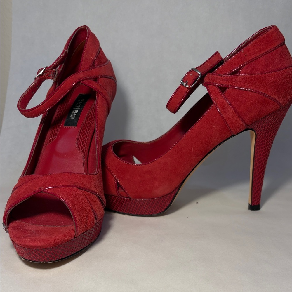 Chic Red Suede Peep-Toe Heels with Ankle Strap